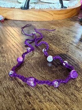 Handmade Purple Braided Necklace with Bead Accents